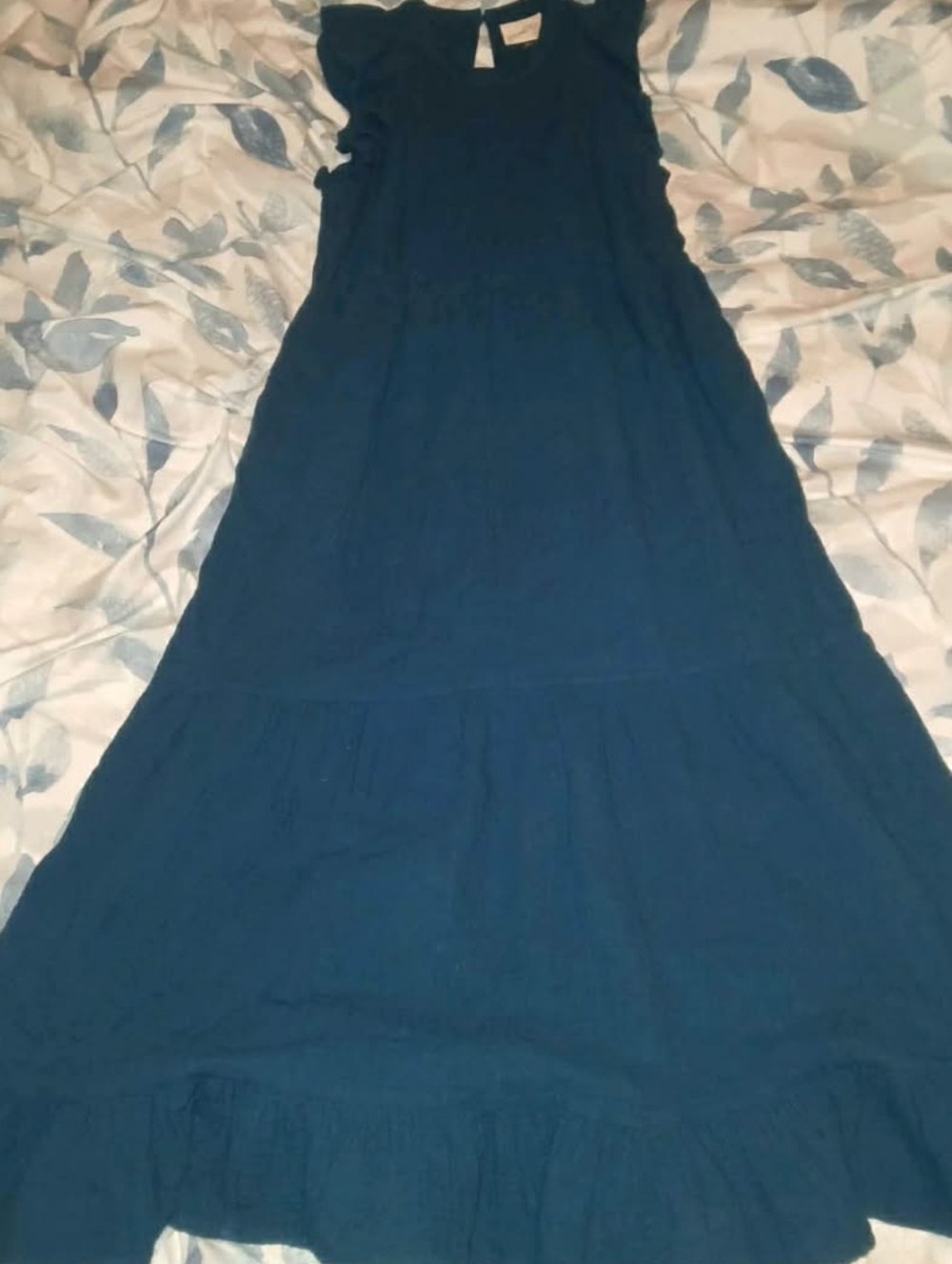 Women's Blue Ruffle Hem Maxi Dress